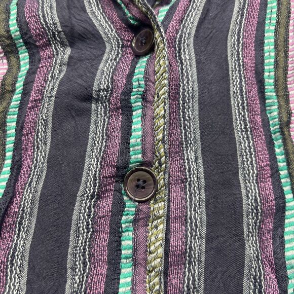 ANGIE Vertical Stripes Button Collared Mini Dress Women's L Large Hippie Belted - Picture 6 of 9